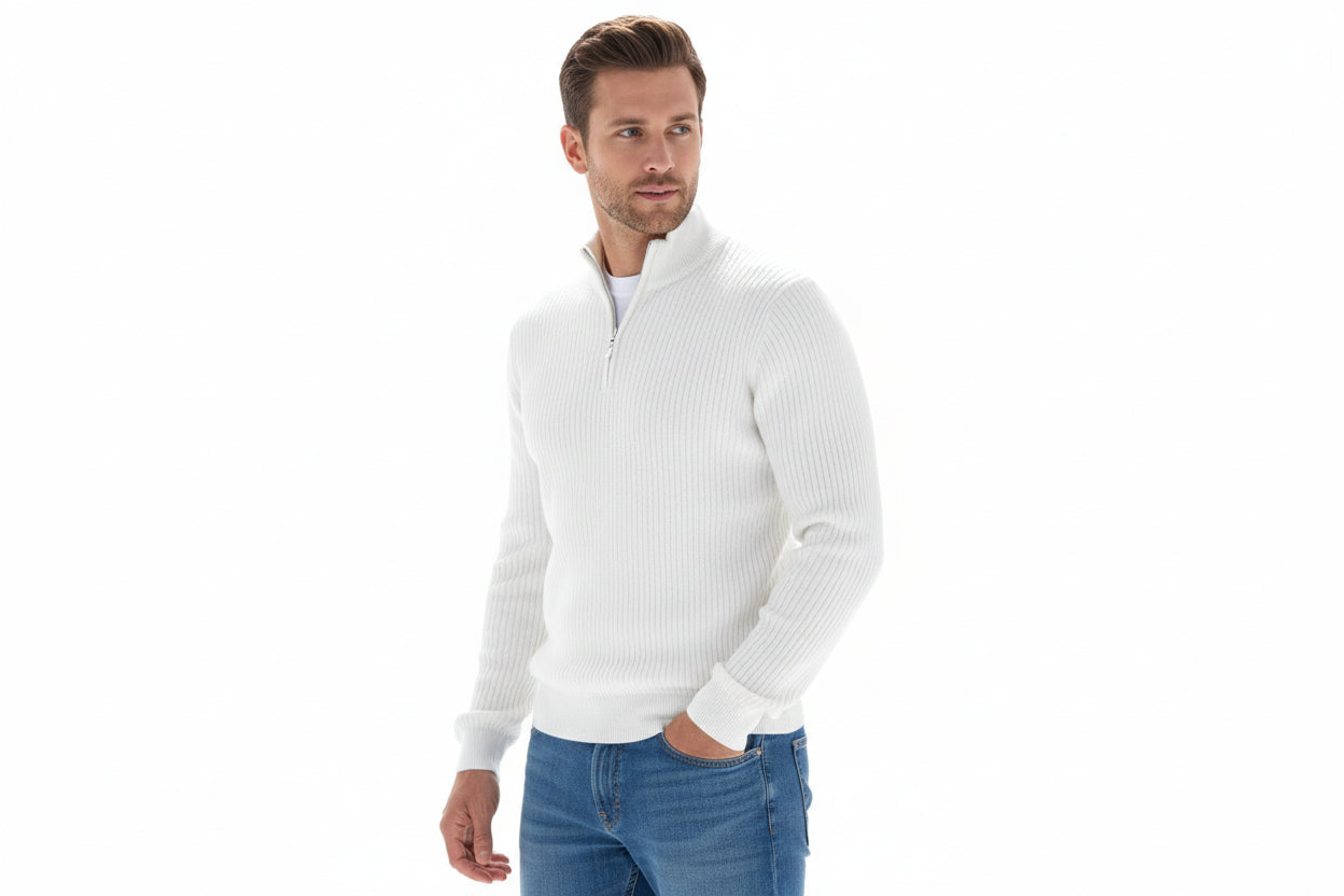 Pull Homme Col Camionneur Zippé & Maille Côtelée-Gigié