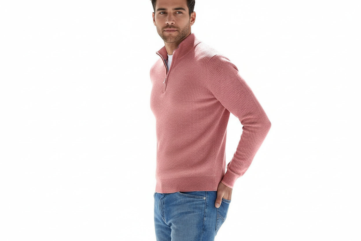 Pull Homme Col Camionneur Zippé & Maille Côtelée-Gigié