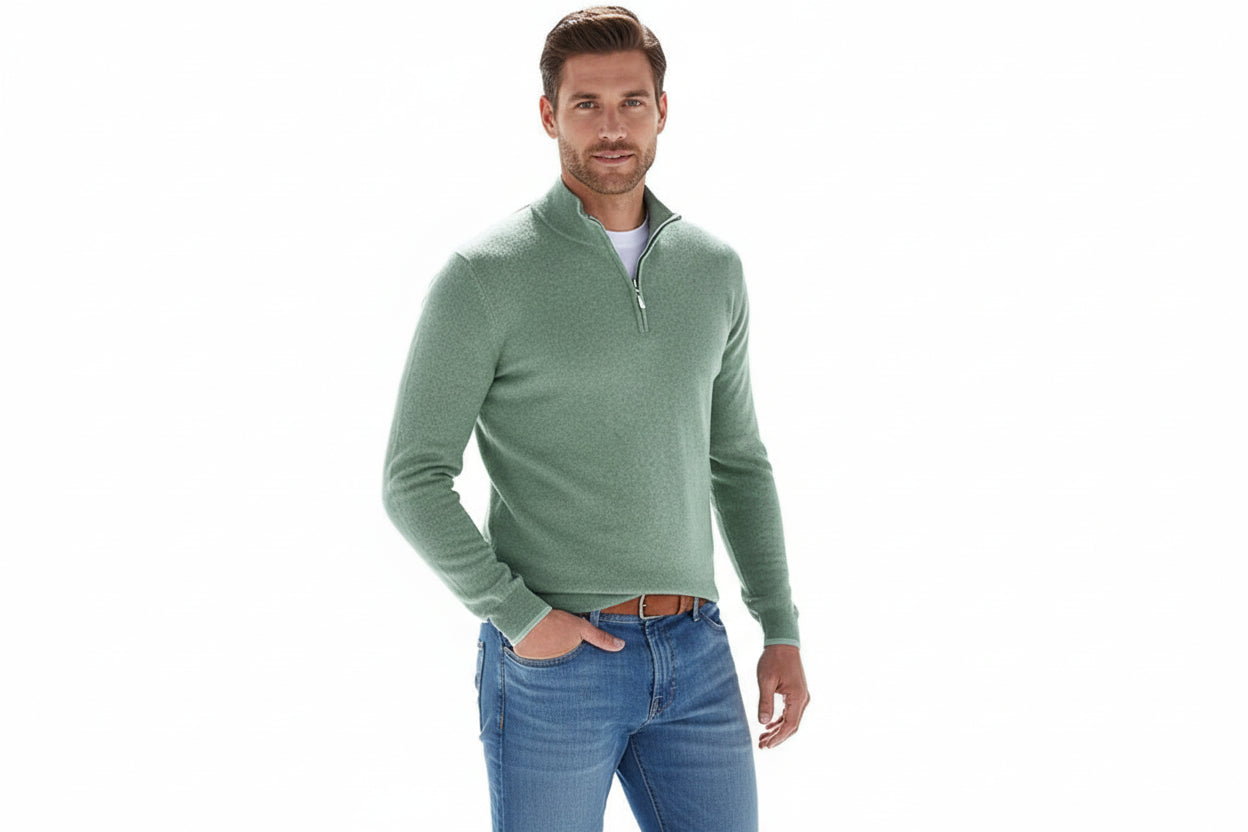 Pull Homme Col Camionneur Zippé & Maille Côtelée-Gigié