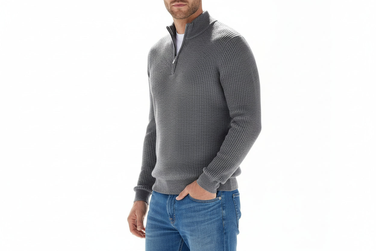 Pull Homme Col Camionneur Zippé & Maille Côtelée-Gigié