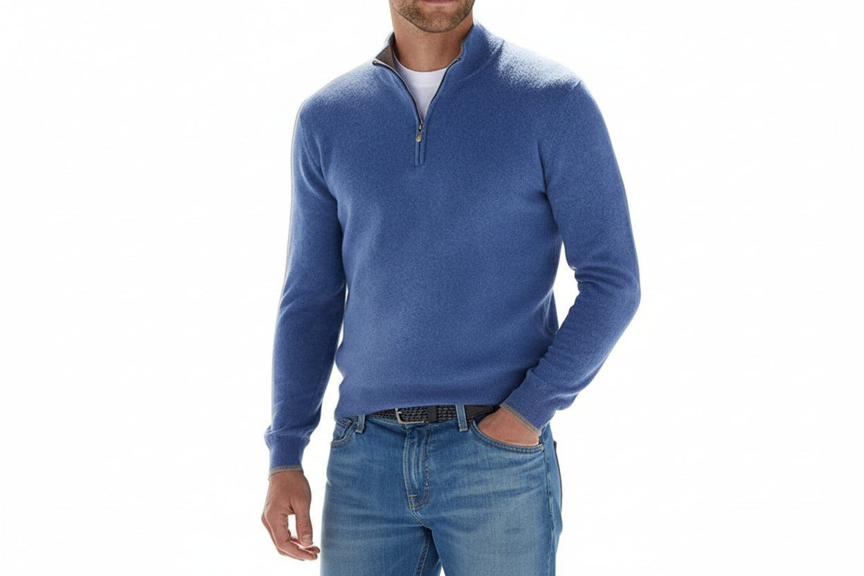 Pull Homme Col Camionneur Zippé & Maille Côtelée-Gigié