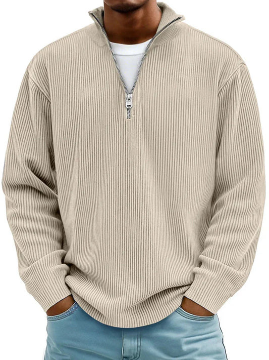 Pull Homme Col Zippé (Half-Zip) Maille Côtelée-Gigié