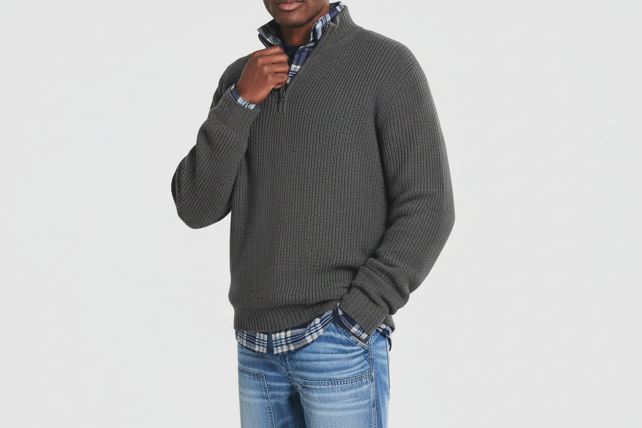 Pull Homme Col Zippé Maille Côtelée-Gigié