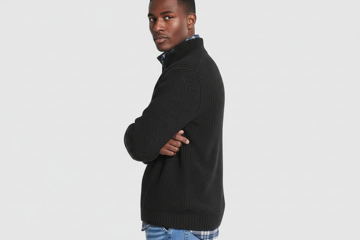 Pull Homme Col Zippé Maille Côtelée-Gigié