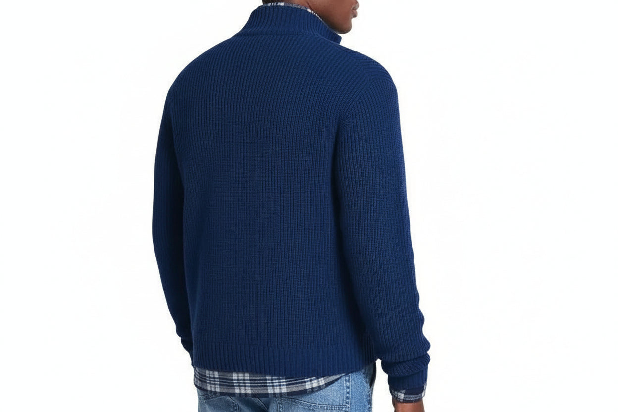 Pull Homme Col Zippé Maille Côtelée-Gigié