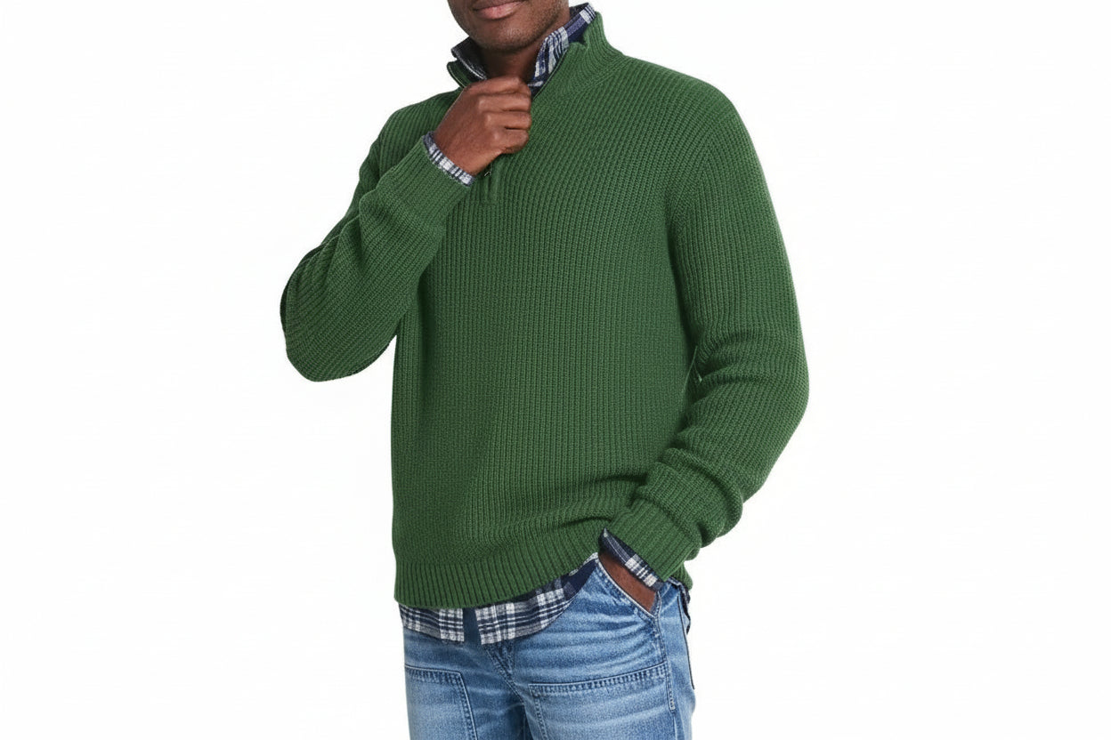 Pull Homme Col Zippé Maille Côtelée-Gigié