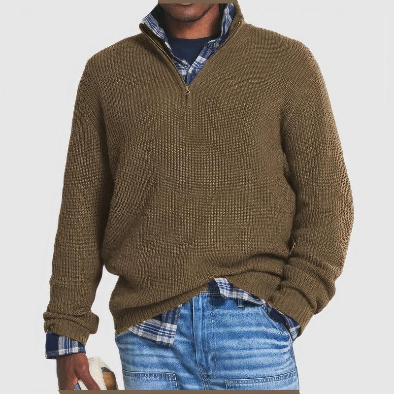 Pull Homme Col Zippé Maille Côtelée-Gigié