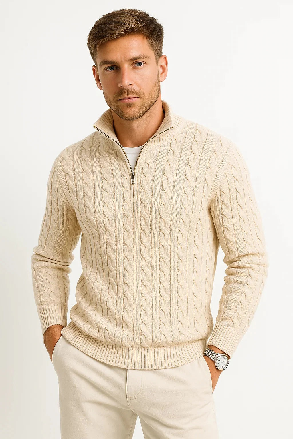 Pull Homme Demi-Zip Col Montant-Gigié