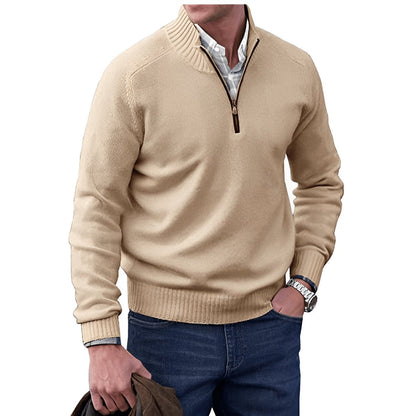 Pull-over en maille à fermeture éclair pour homme avec bordures côtelées 1