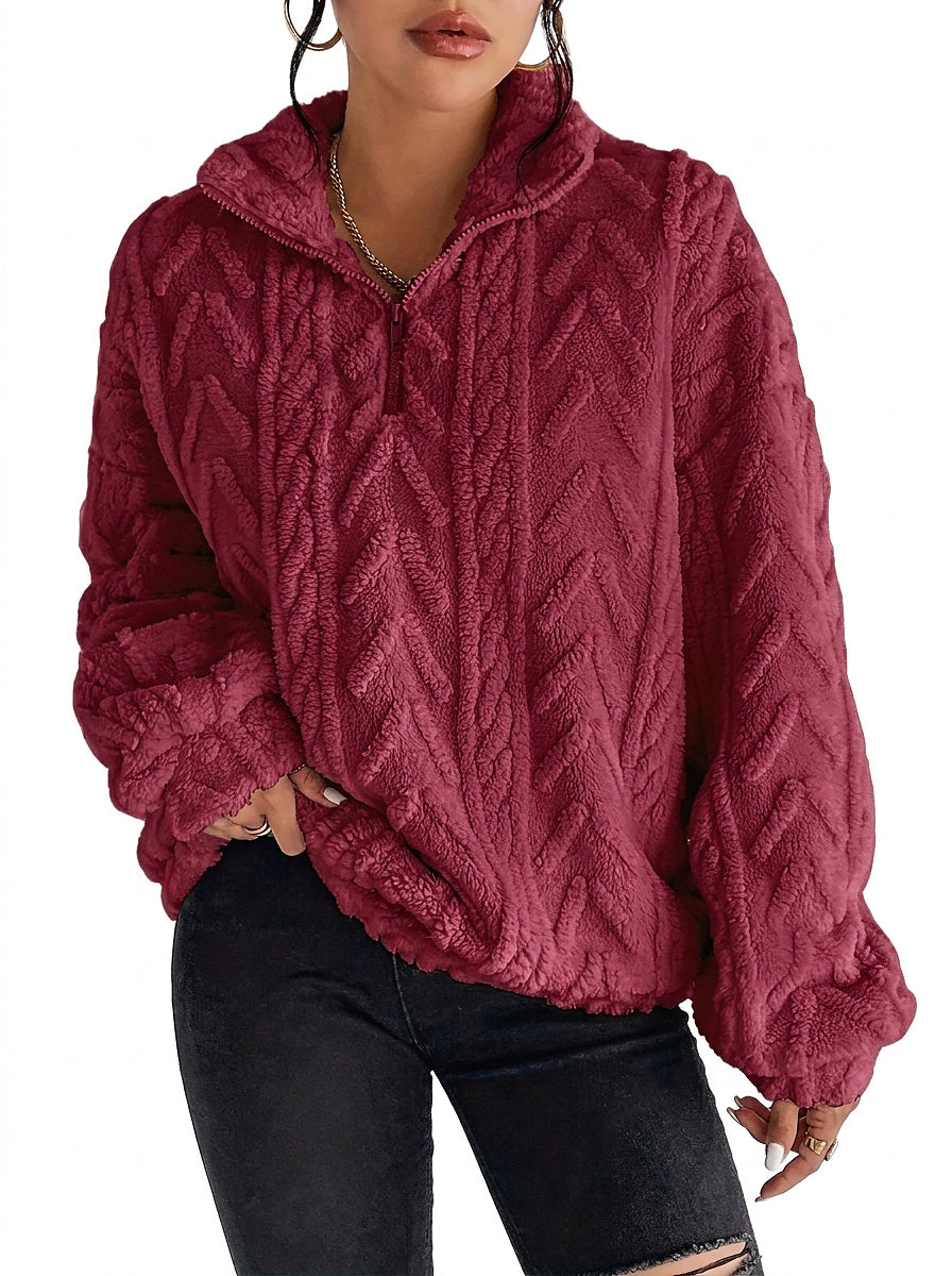 Pull-over zippé en polaire texturée pour femme 1