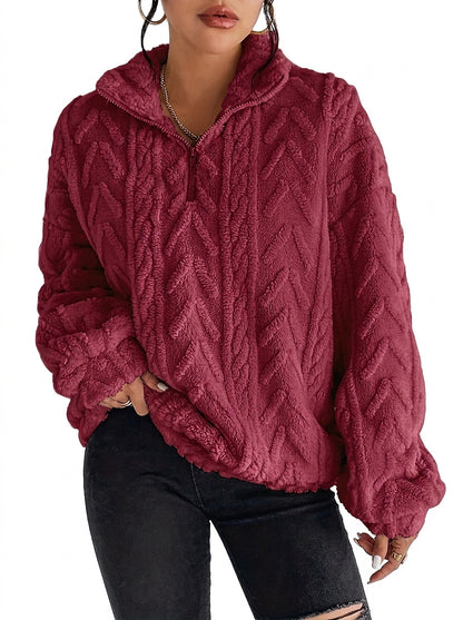 Pull-over zippé en polaire texturée pour femme 1