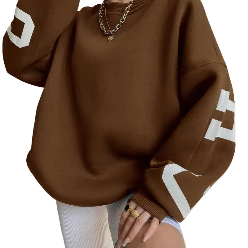 Pull oversize femme avec encolure ronde et impression sur les manches-Womens Sweater-Gigié
