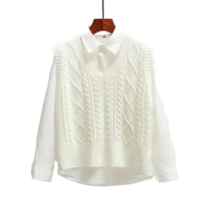 Pull sans manches à encolure en V et silhouette droite-Sweater Female-Gigié