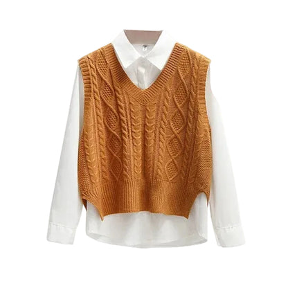 Pull sans manches à encolure en V et silhouette droite-Sweater Female-Gigié