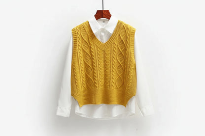 Pull sans manches à encolure en V et silhouette droite-Sweater Female-Gigié