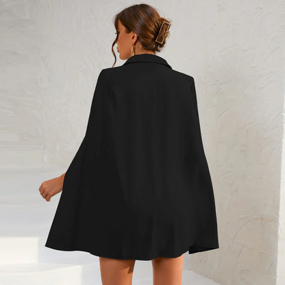 Robe Blazer Femme avec Cape et Double Boutonnage-Mini Dress-Gigié