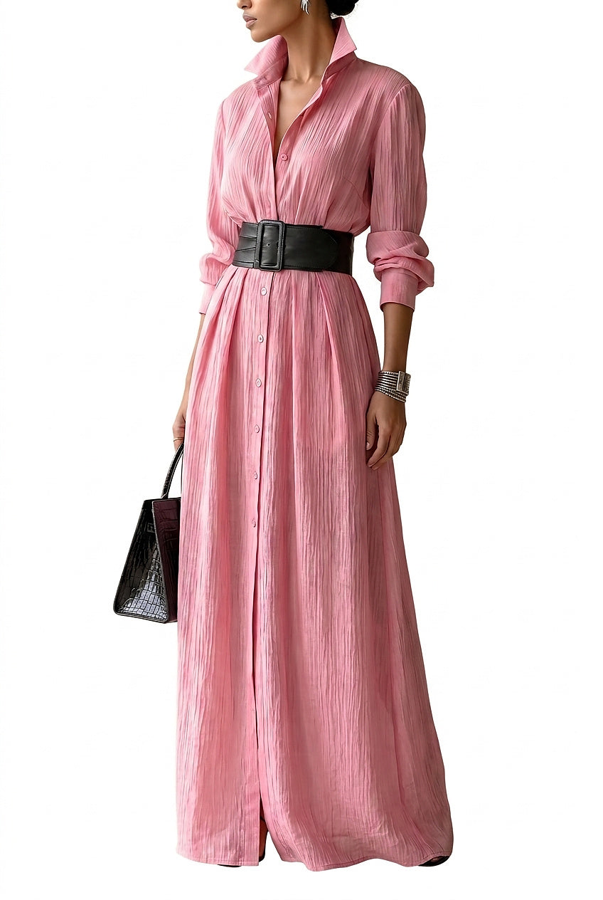 Robe chemise longue pour femme avec ceinture 1