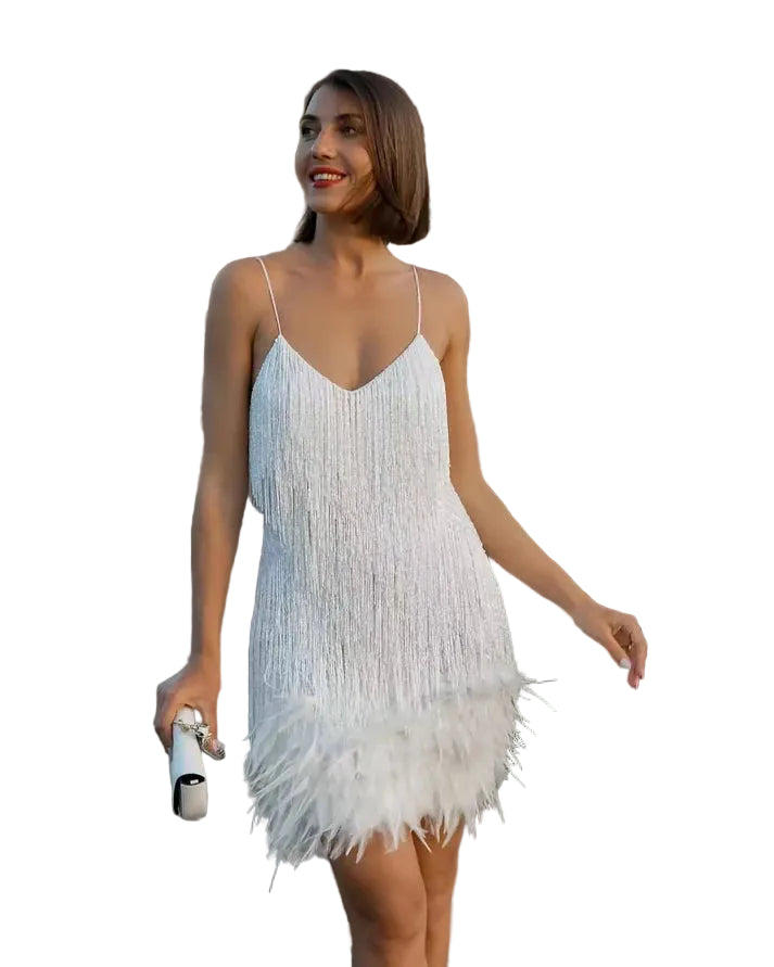 Robe Courte femme à Franges et Paillettes-Mini Dress-Gigié