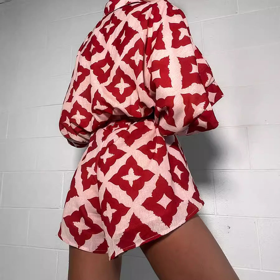 Robe courte portefeuille pour femme avec col, boutons et ceinture à nouer-Mini Dress-Gigié