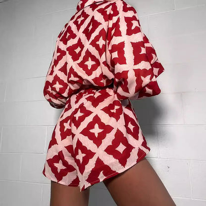 Robe courte portefeuille pour femme avec col, boutons et ceinture à nouer-Mini Dress-Gigié