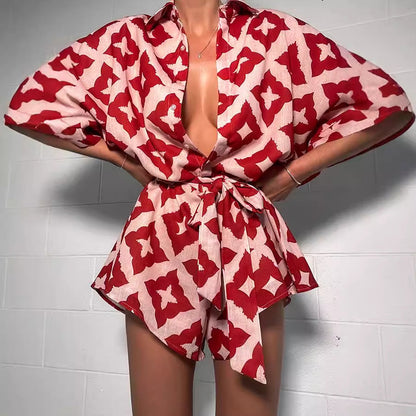 Robe courte portefeuille pour femme avec col, boutons et ceinture à nouer-Mini Dress-Gigié
