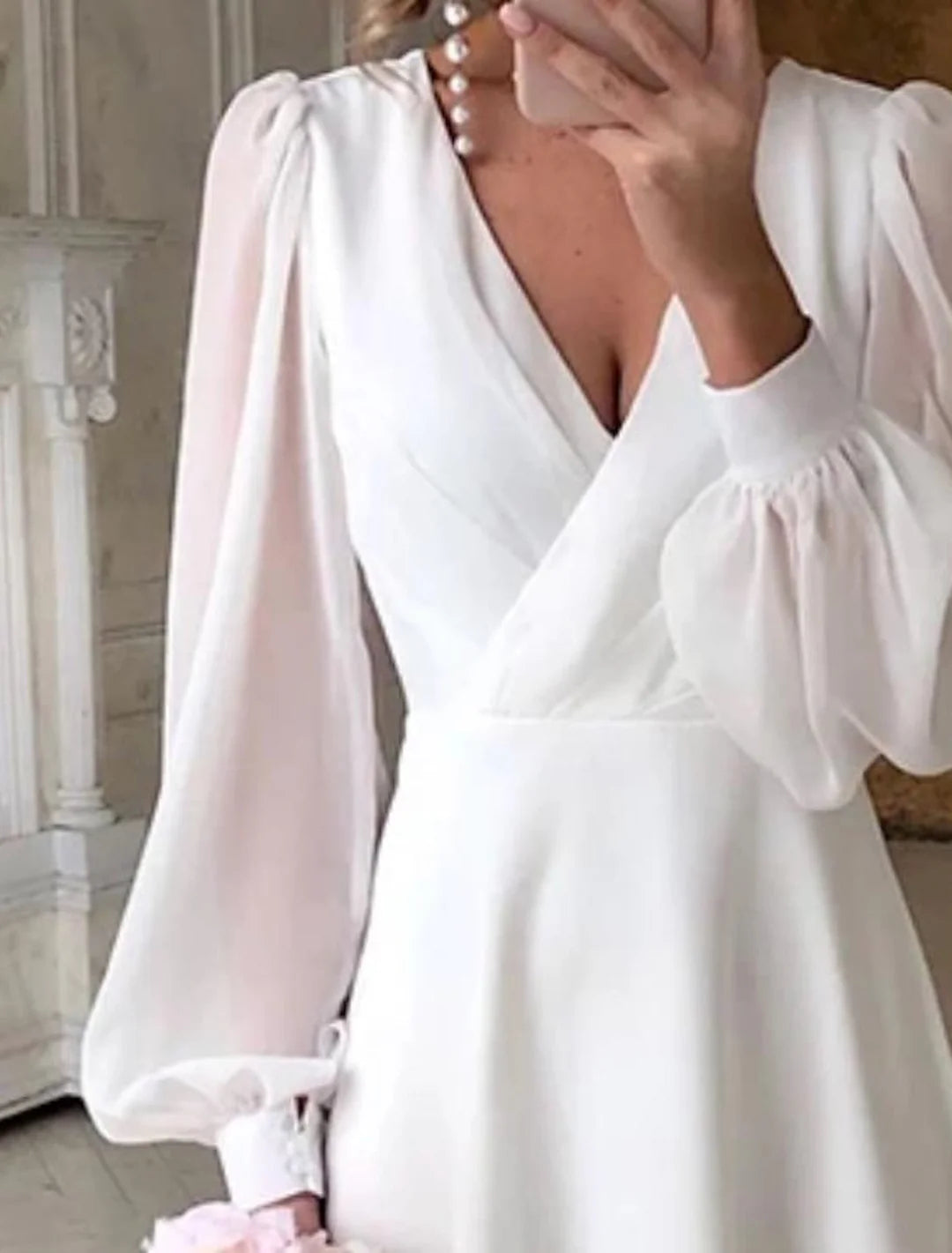 Robe De Mariée Femme Blanche Manches Longues-Gigié