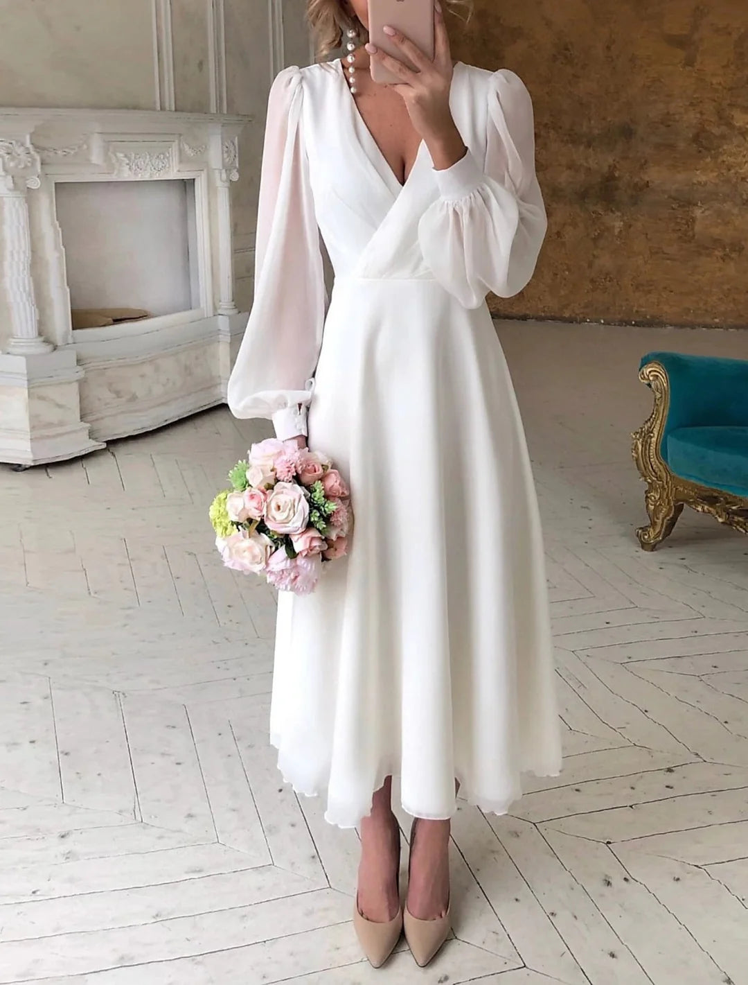 Robe De Mariée Femme Blanche Manches Longues-Gigié