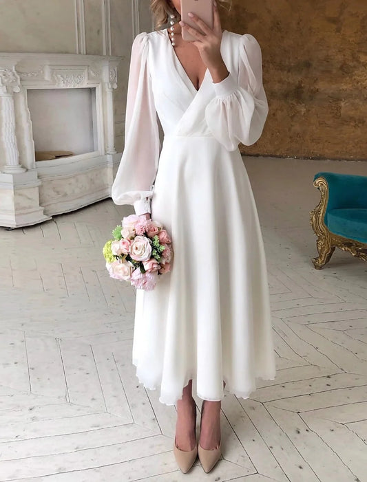Robe De Mariée Femme Blanche Manches Longues-Gigié