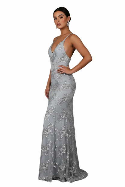 Robe de soirée femme longue avec fines bretelles-Maxi Dress-Gigié