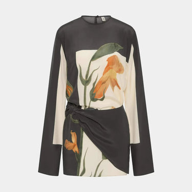 Robe Femme Courte avec Manches Longues et Panneau Drapé à l’Avant-Mini Dress-Gigié