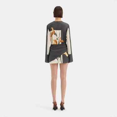 Robe Femme Courte avec Manches Longues et Panneau Drapé à l’Avant-Mini Dress-Gigié