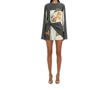 Robe Femme Courte avec Manches Longues et Panneau Drapé à l’Avant-Mini Dress-Gigié