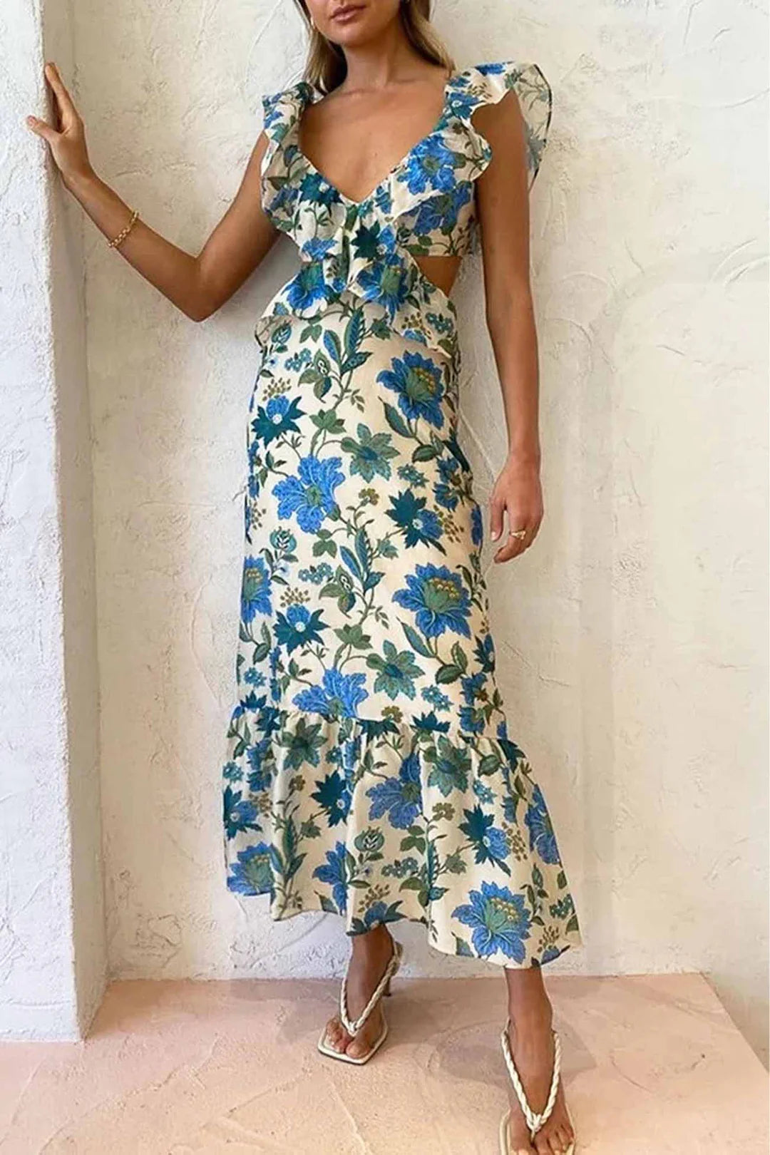 Robe Femme Maxi À Volants Fleurie-Gigié