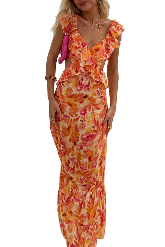 Robe Femme Maxi À Volants Fleurie-Gigié