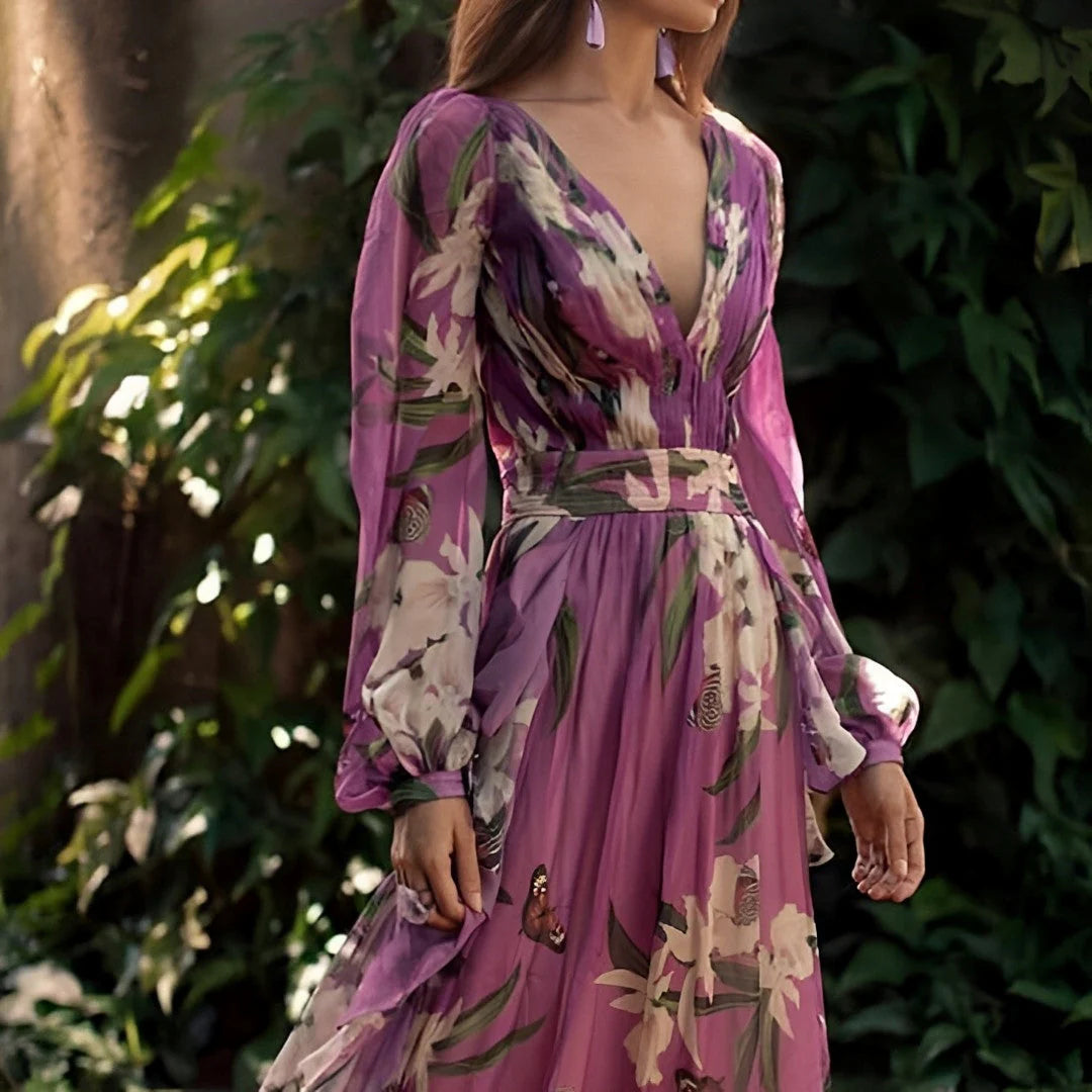 Robe Femme Maxi Col V Fleurie-Gigié