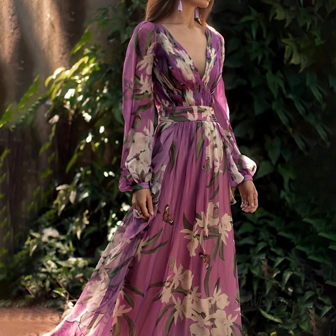 Robe Femme Maxi Col V Fleurie-Gigié