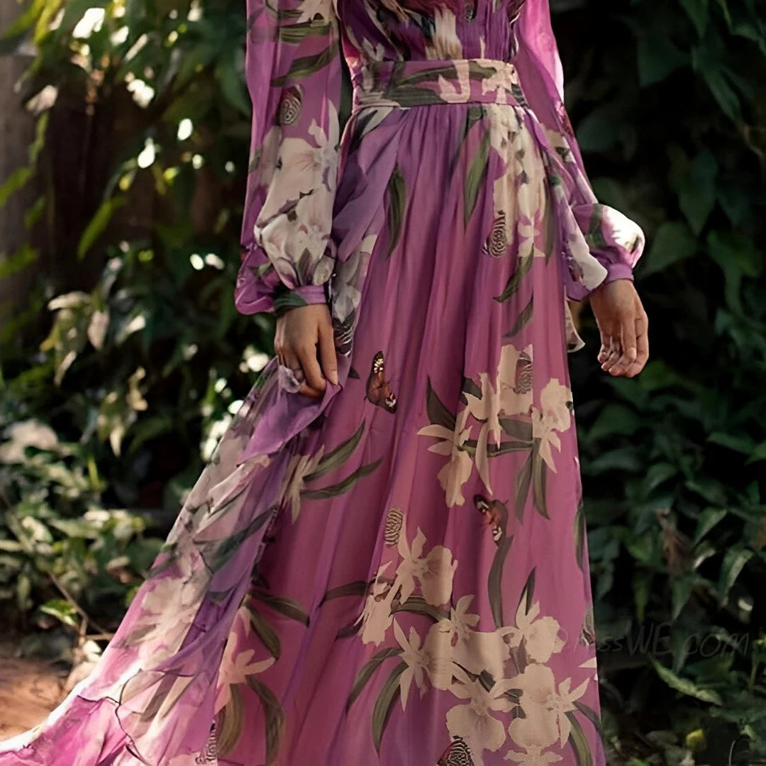 Robe Femme Maxi Col V Fleurie-Gigié