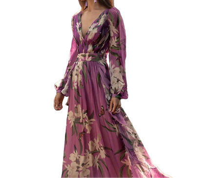 Robe Femme Maxi Col V Fleurie-Gigié