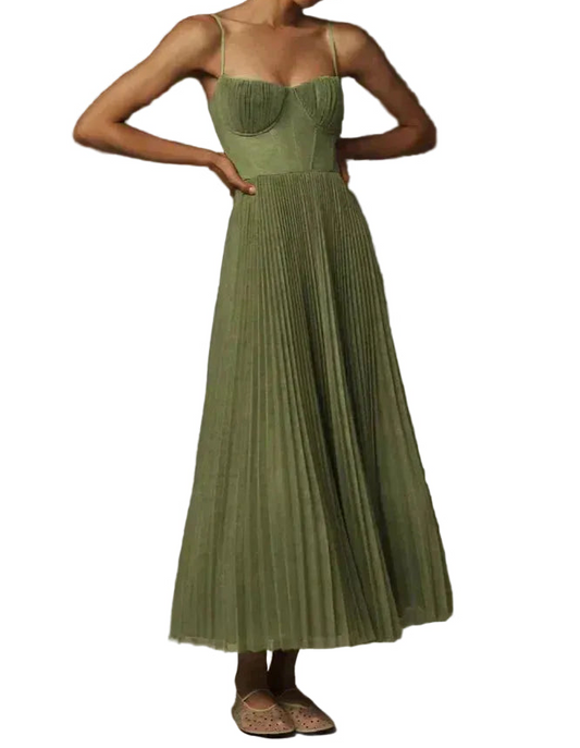 Robe Femme Maxi Plissée À Bretelles-Gigié