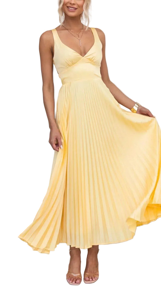 Robe Femme Maxi Plissée Col V-Gigié