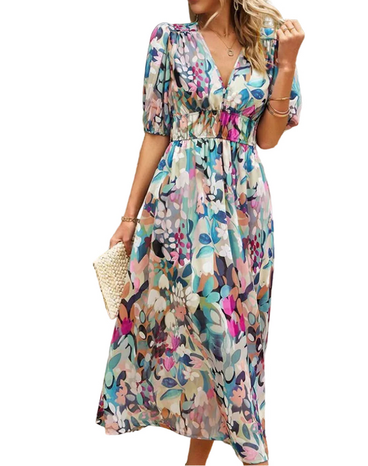 Robe Femme Portefeuille Midi Imprimé Abstrait-Gigié