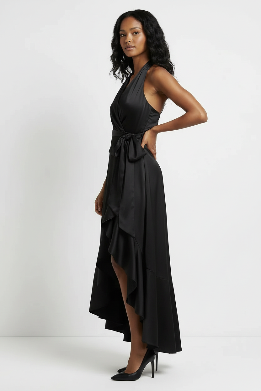 Robe longue à dos nu et devant croisé pour femme-Midi Dress-Gigié
