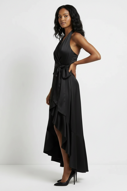 Robe longue à dos nu et devant croisé pour femme-Midi Dress-Gigié