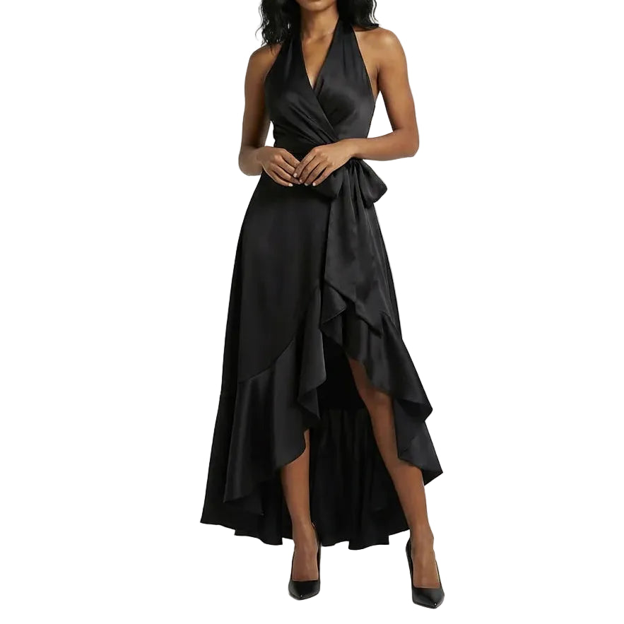 Robe longue à dos nu et devant croisé pour femme-Midi Dress-Gigié
