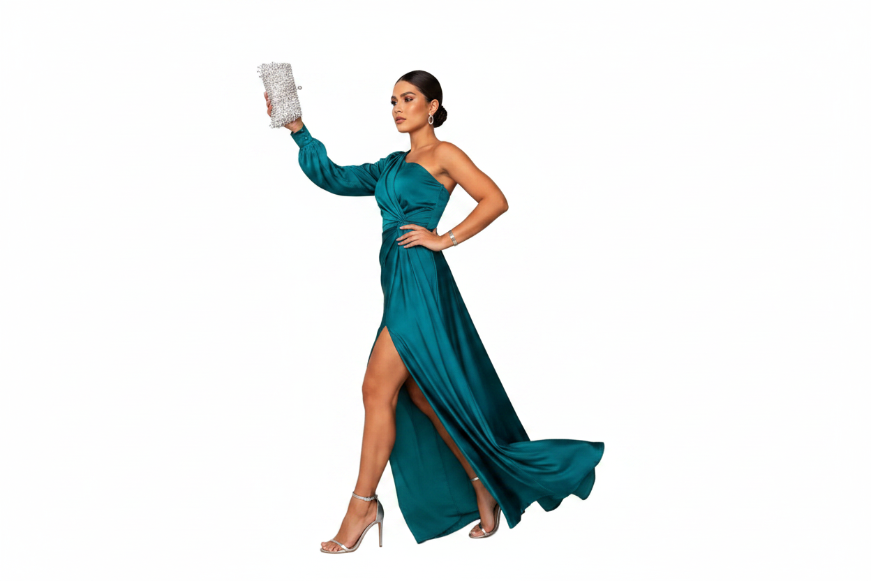 Robe longue asymétrique à une épaule pour femme-Maxi Dress-Gigié