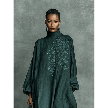 Robe longue à col montant brodée pour femme 2