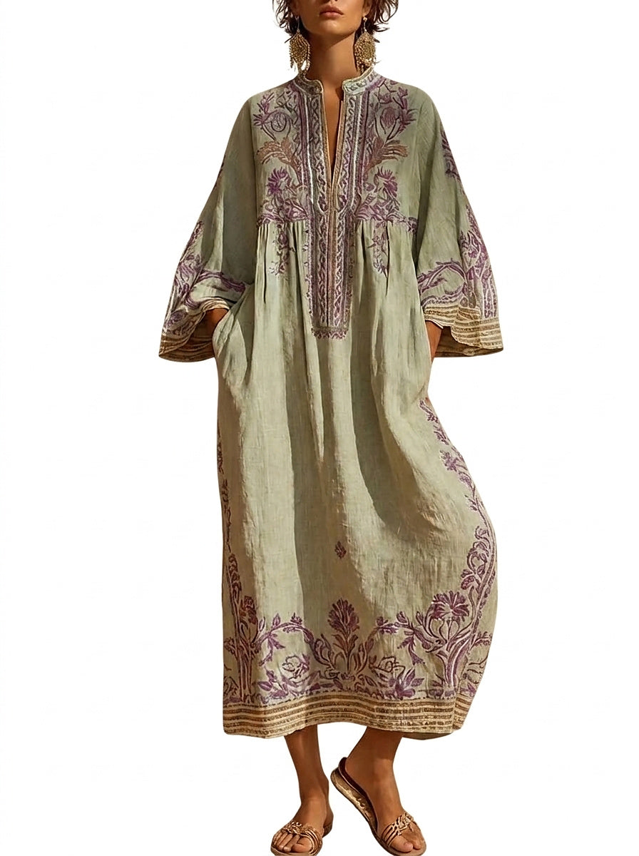 Robe longue brodée pour femme avec manches larges 1