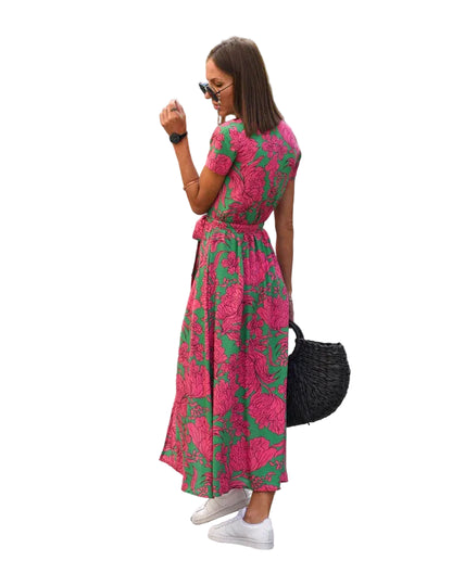 Robe Longue Cache-Cœur À Manches Courtes Pour Femmes-Gigié