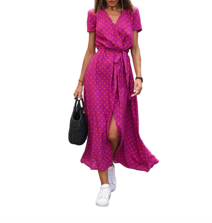 Robe Longue Cache-Cœur À Manches Courtes Pour Femmes-Gigié