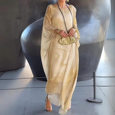Robe longue caftan pour femme à imprimé marbré 2